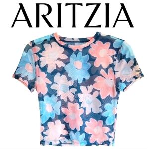 Aritzia Mesh Daisy Print Baby Tee XS NWT
